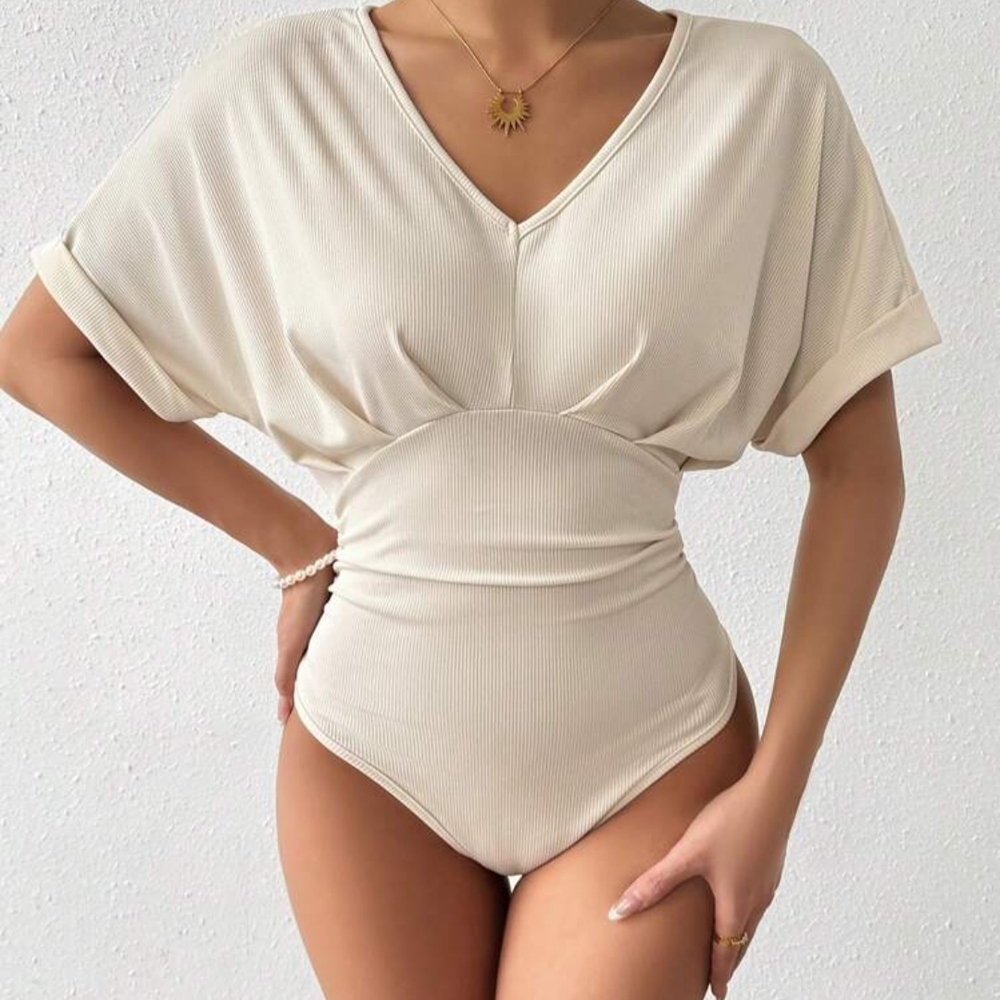 Elegant Cream V-Neck Bodysuit